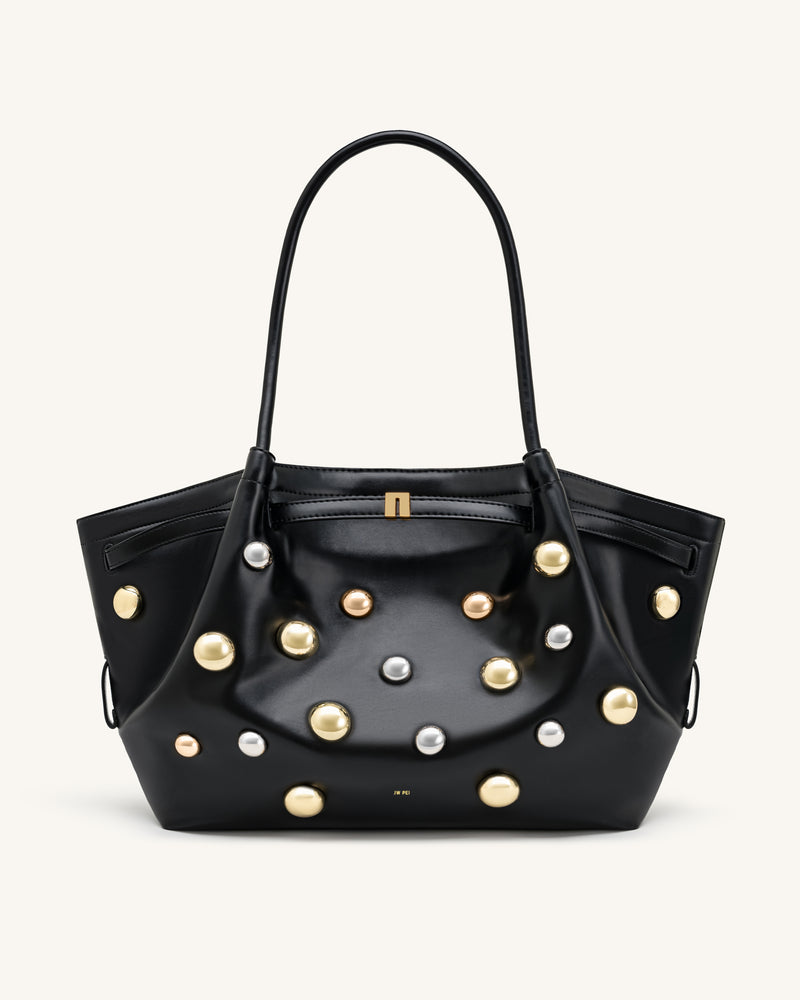 Hana Large Studded Tote Bag - Dark Black