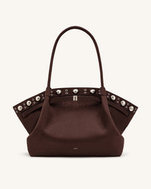 Hana Large Faux Suede Tote Bag - Deep Brown
