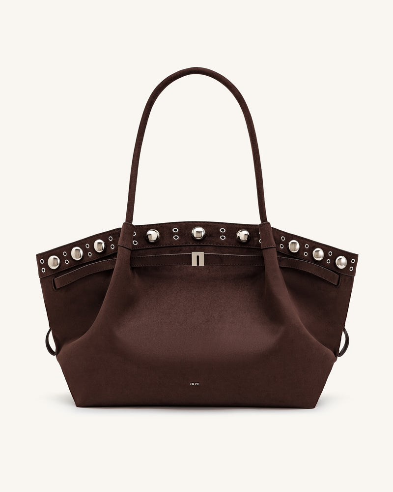 Hana Large Faux Suede Tote Bag - Deep Brown