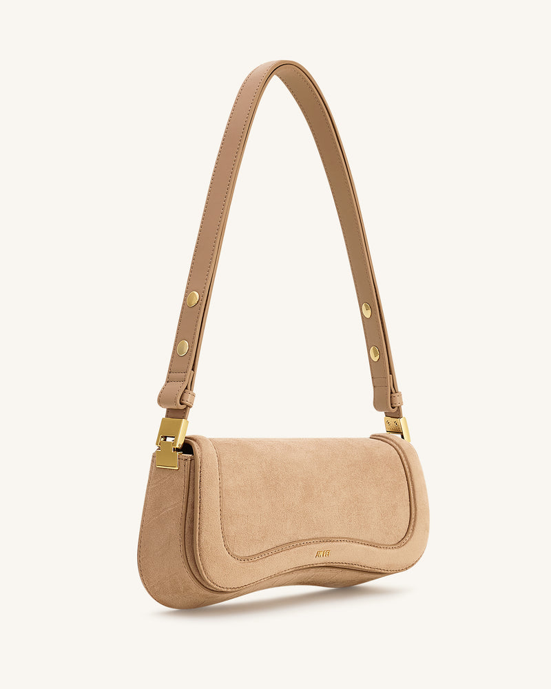 Joy Croc-Embossed Faux Suede Shoulder Bag - Beige