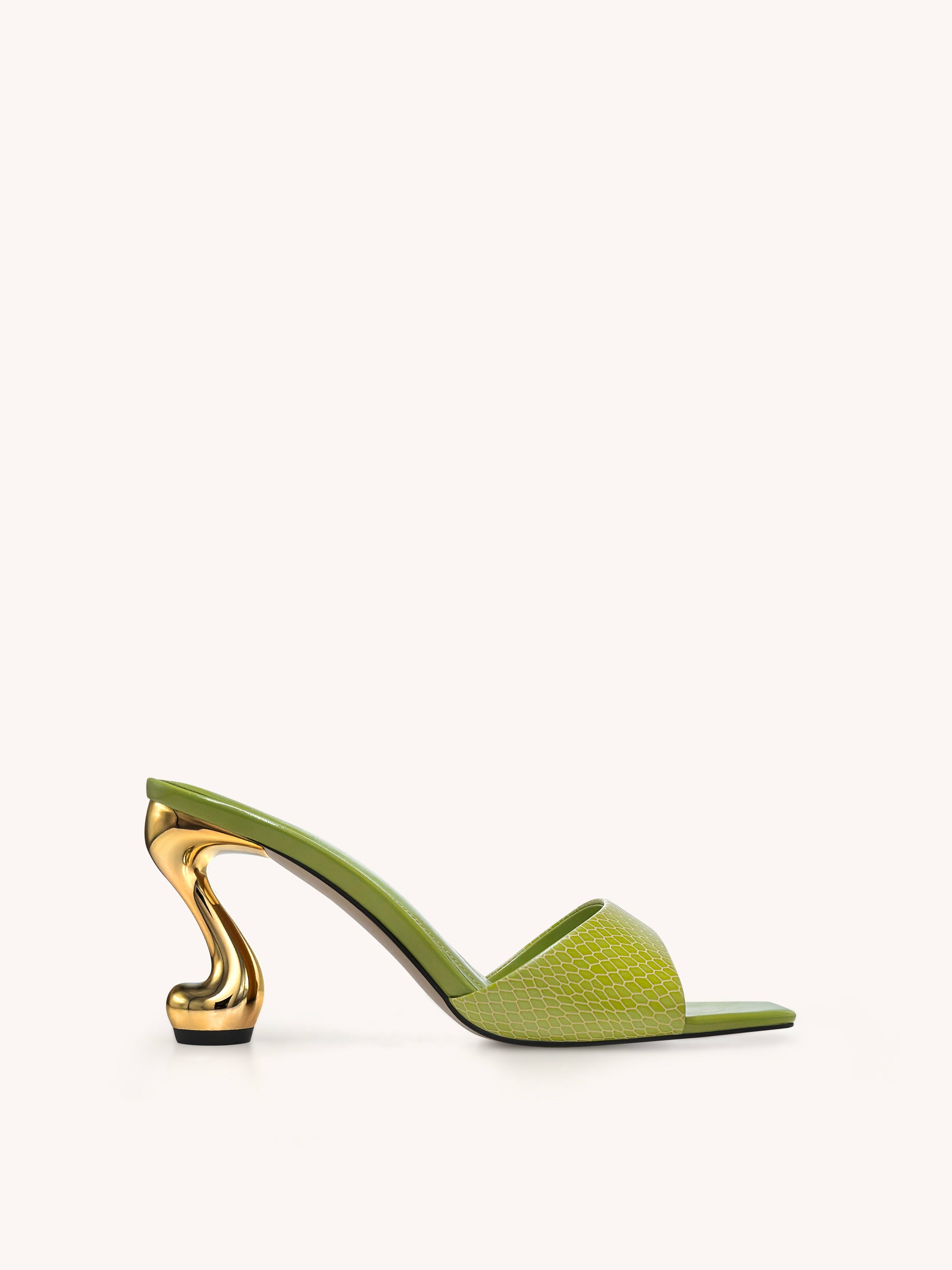 Hannah Snakeskin Heel Mules - Green