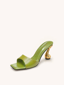 Hannah Snakeskin Heel Mules - Green