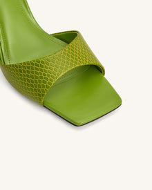Hannah Snakeskin Heel Mules - Green