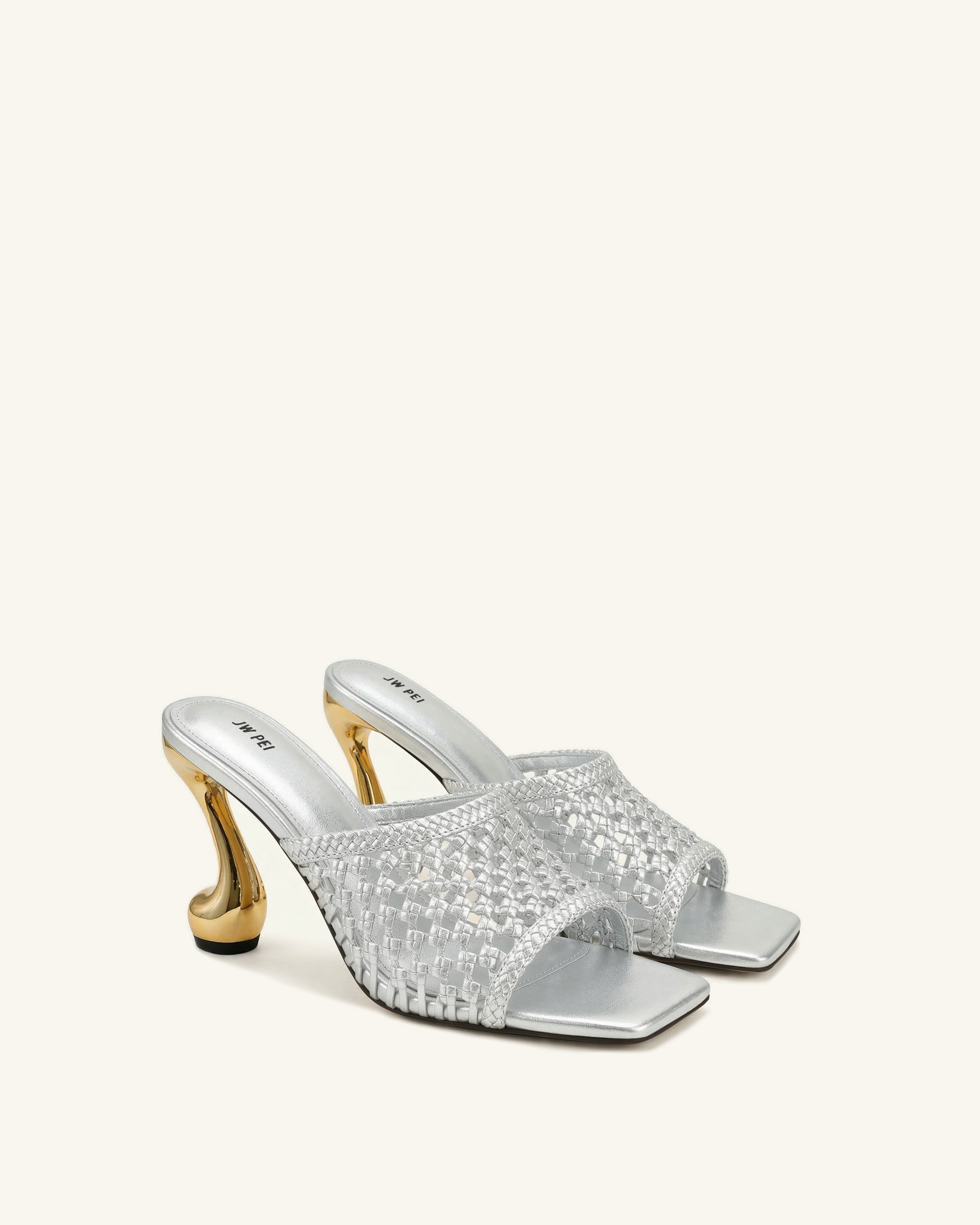 Hannah Woven Heel Mules - Silver