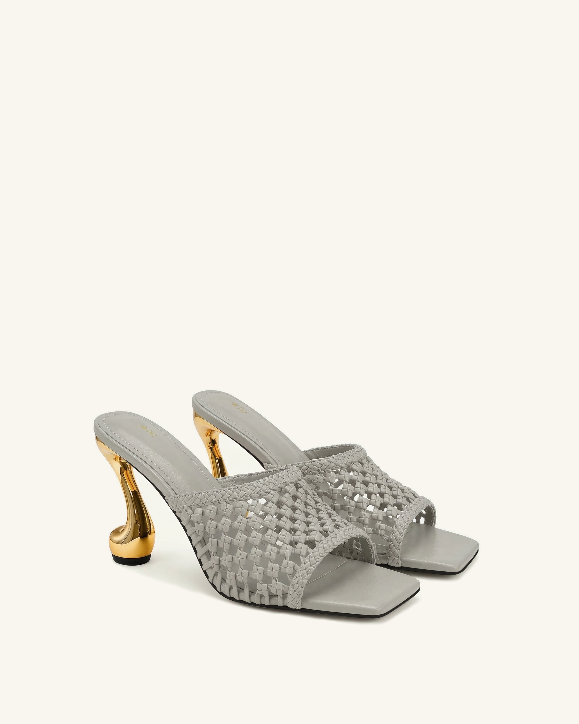 Hannah Woven Heel Mules - Grey