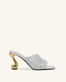 Hannah Woven Heel Mules - Silver