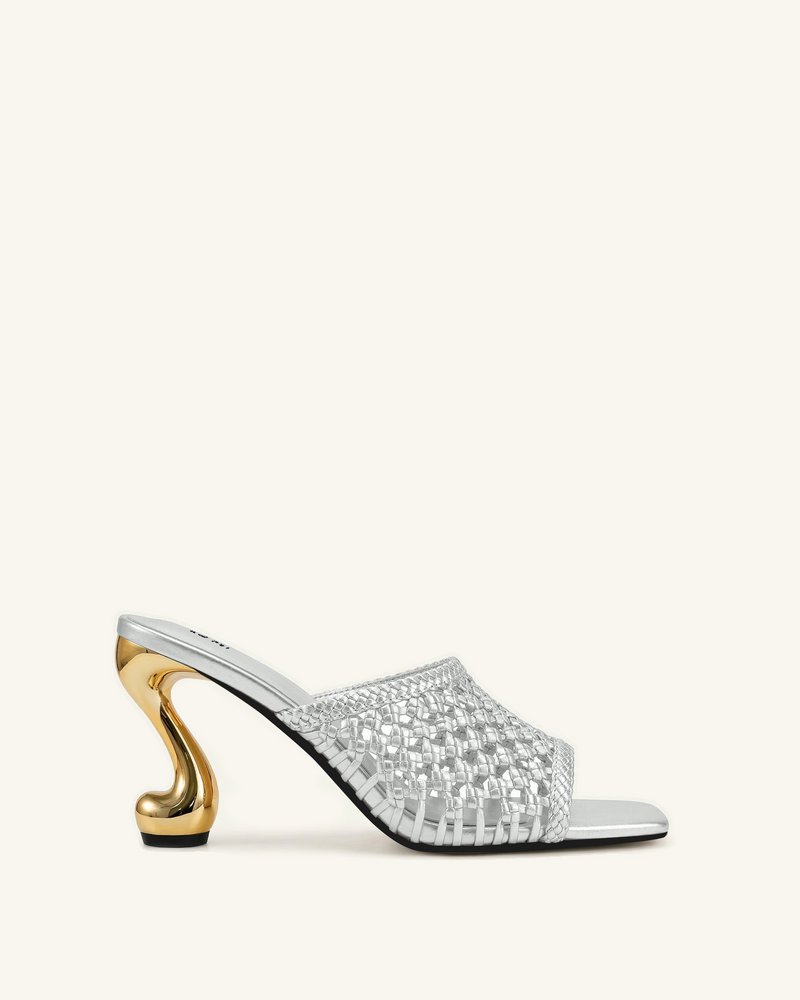 Hannah Woven Heel Mules - Silver
