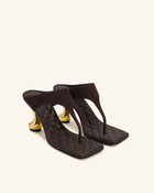 Hannah Quilted suede Thong Heel Mules - Deep Burgundy