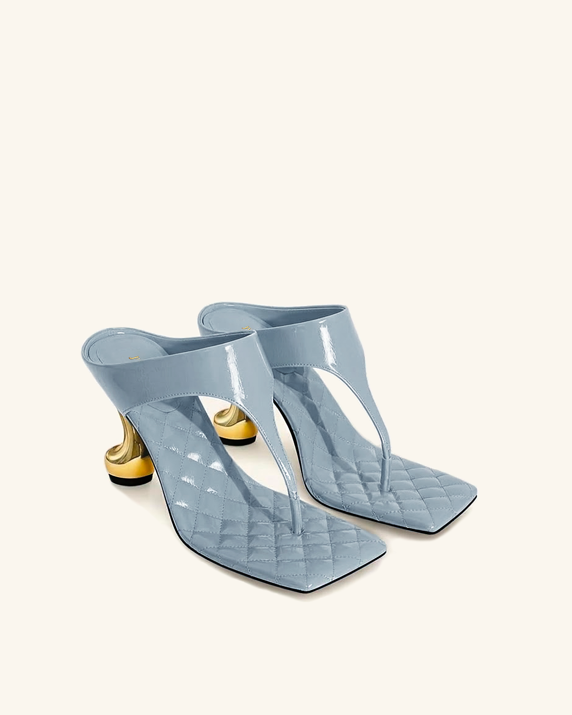 Hannah Quilted Thong Heel Mules - Blue
