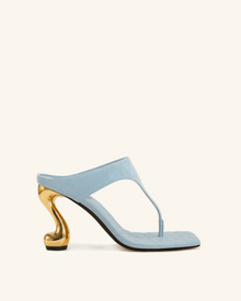 Hannah Quilted suede Thong Heel Mules - Blue