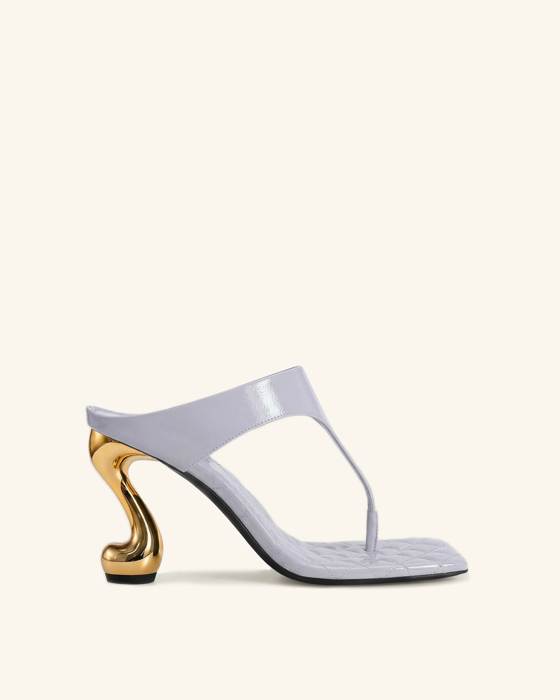 Hannah Quilted Thong Heel Mules - Purple