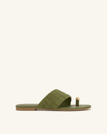 Ava Woven Toe Sandals - Olive Green