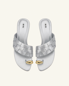 Ava Woven Toe Sandals - Metallic Silve