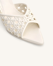 Ellie Woven Sphere Heel Mules - White