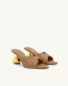 Ellie Braided Sphere Heel Mules - Khaki