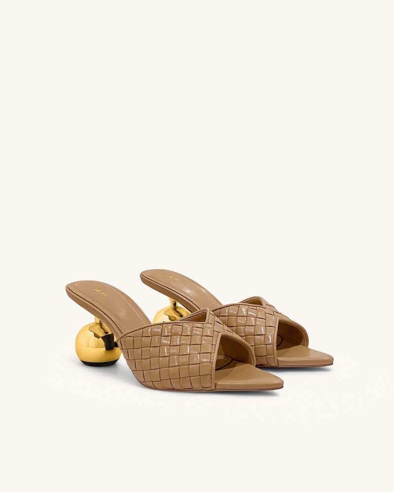 Ellie Braided Sphere Heel Mules - Khaki