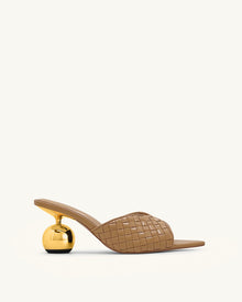 Ellie Braided Sphere Heel Mules - Khaki
