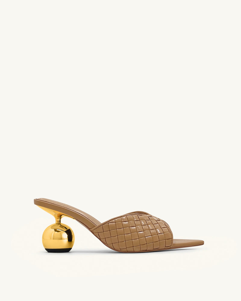 Ellie Braided Sphere Heel Mules - Khaki