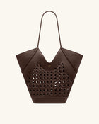 Maribel Woven Panel Tote Bag - Dark Brown