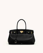 Ziva Metal Lock Decoration Tote Bag - Black