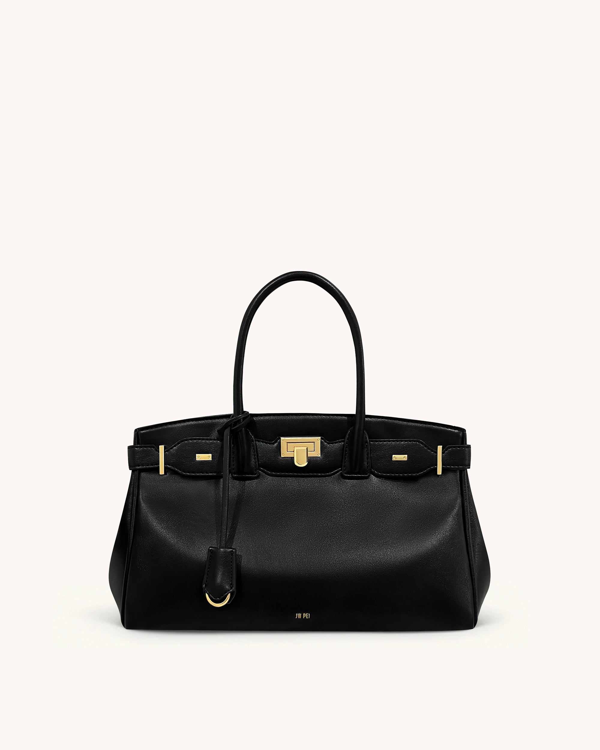 Ziva Metal Lock Decoration Tote Bag - Black