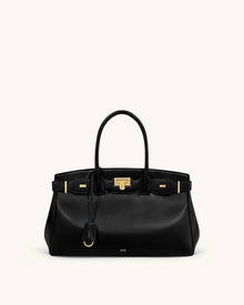 Ziva Metal Lock Decoration Tote Bag - Black