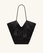 Maribel Woven Panel Tote Bag - Black
