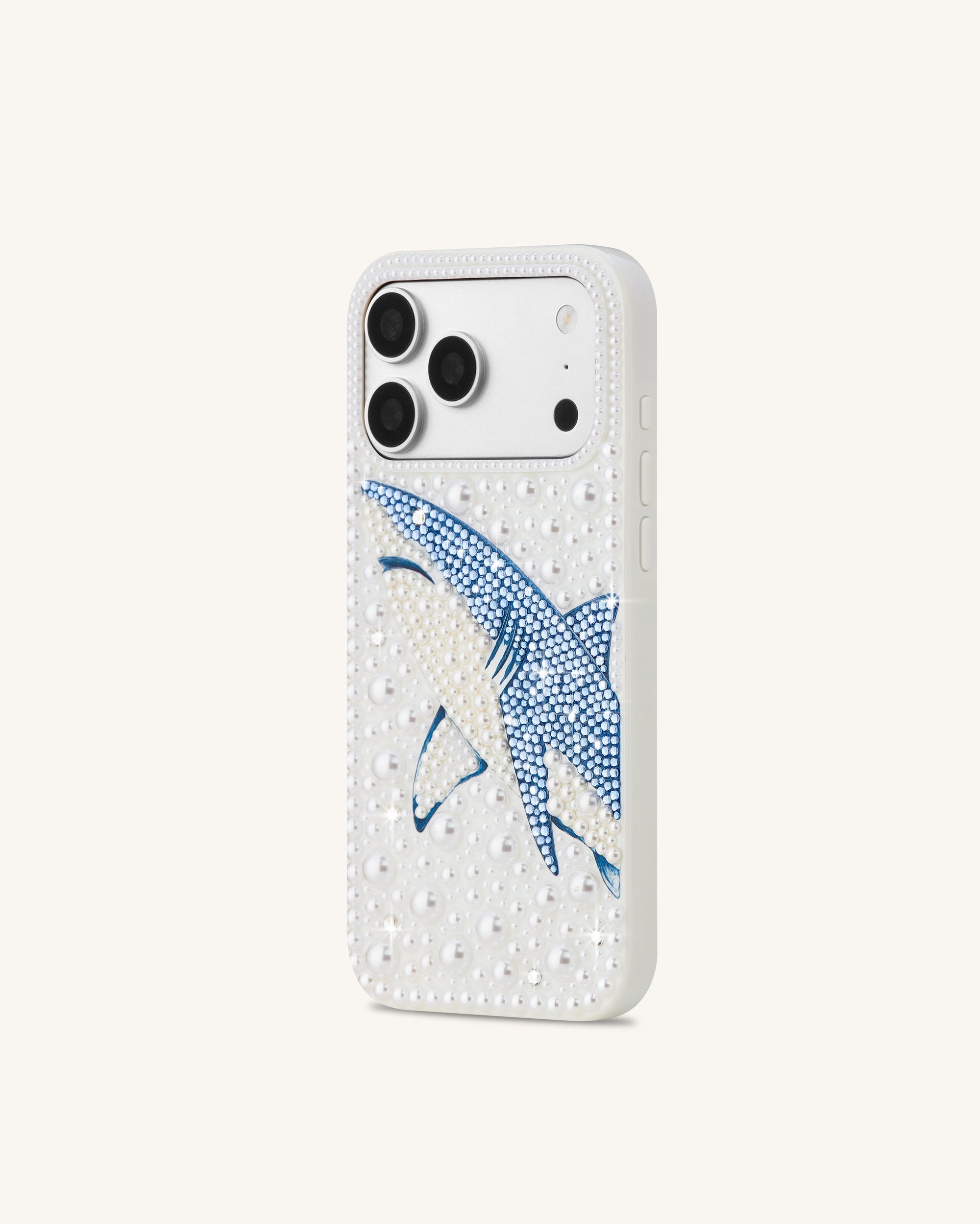 Pearl Shark Artificial Crystal Phone Case - White