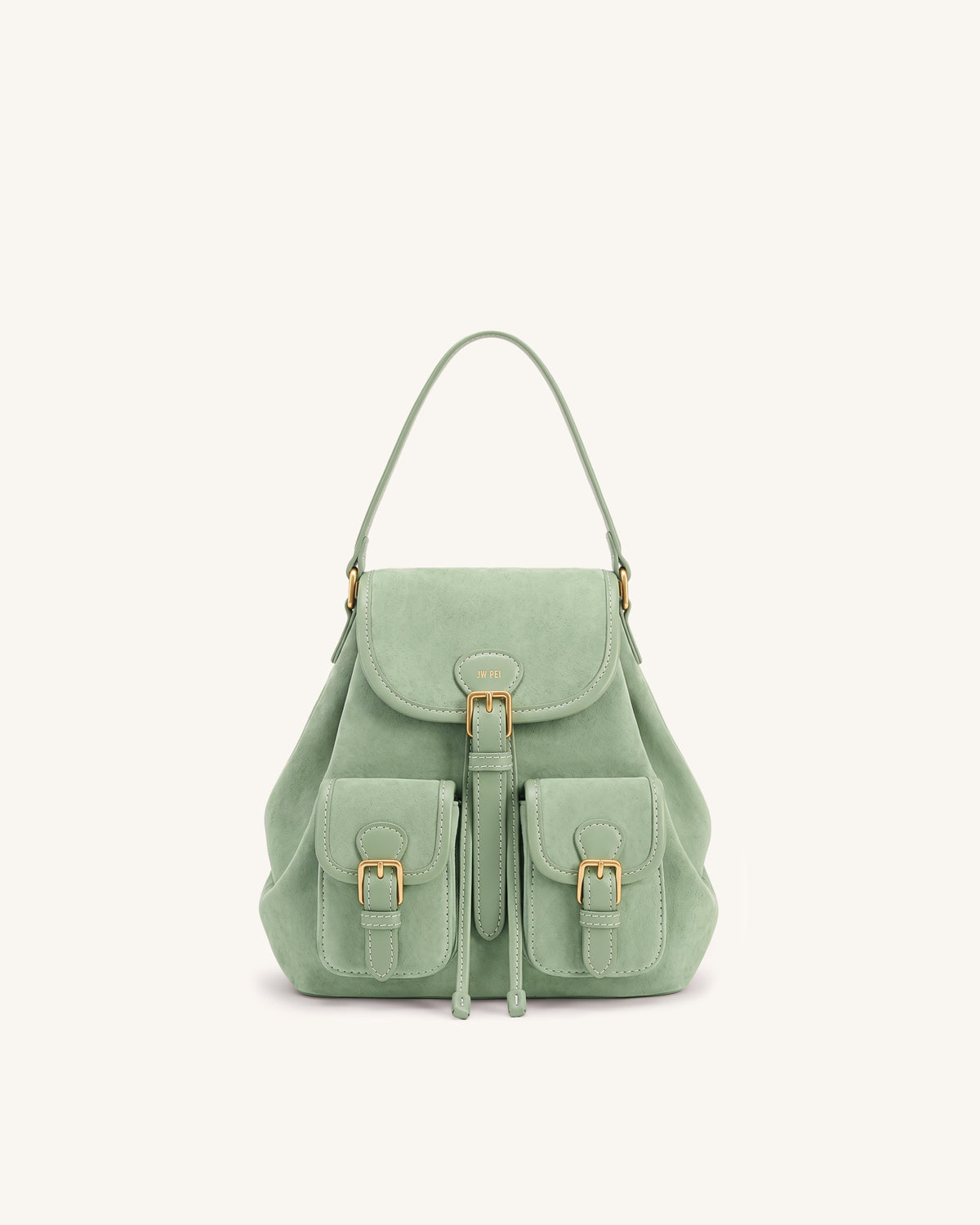 Harper Faux Suede Buckle Pocket Backpack - Light Green