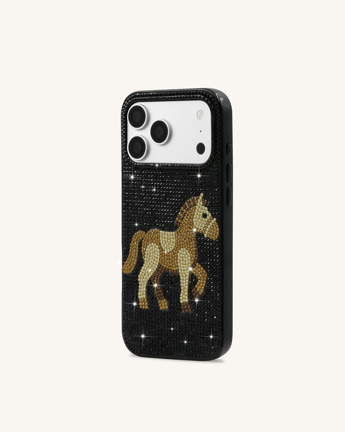 Golden Horse Artificial Crystal Phone Case - Black