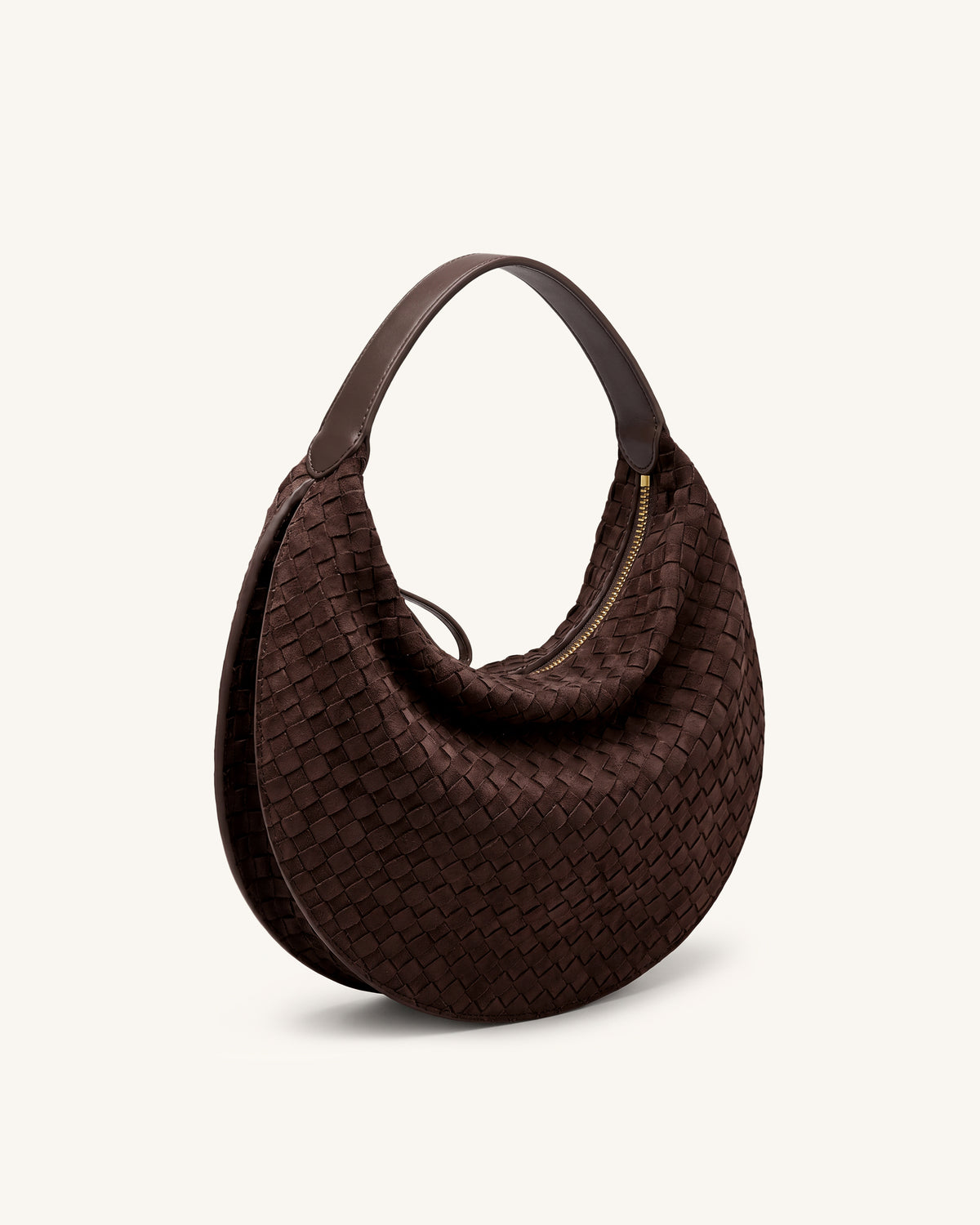 Nola Faux Suede Woven Crescent Shoulder Bag - Dark Brown