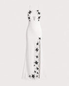 Flower Embroidered Cutout Halter Maxi Dress - White