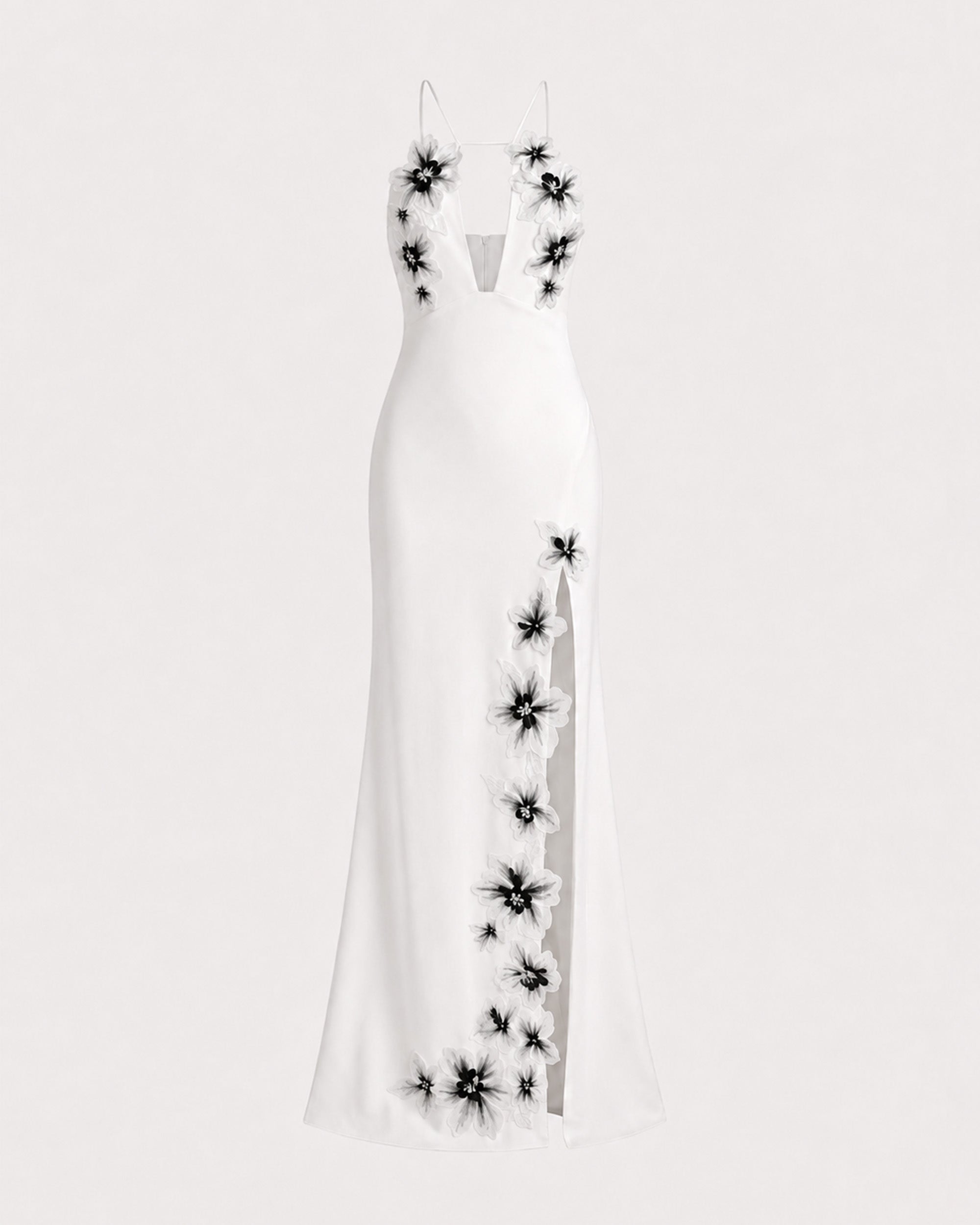 Flower Embroidered Cutout Halter Maxi Dress - White