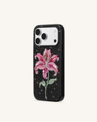 Pink Lily Artificial Crystal Phone Case - Black
