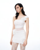 Isidore 3D Floral Wrinkles Mini Dress - White