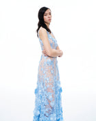 Clementine 3D Floral Embroidered Dress - Blue