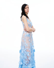 Clementine 3D Floral Embroidered Dress - Blue