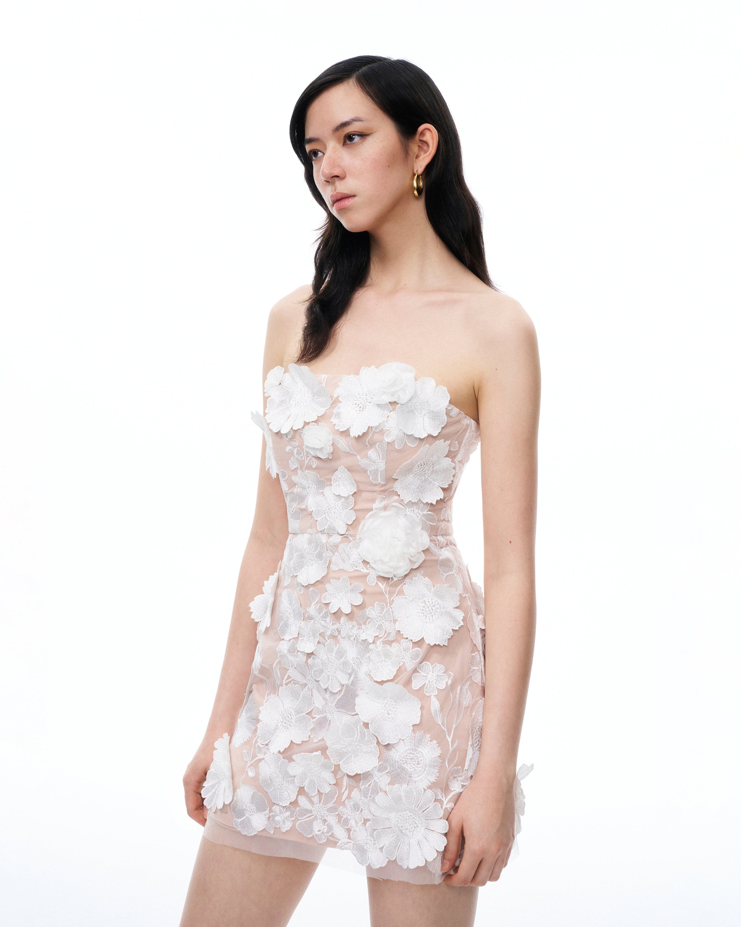 Serafina Floral Embroidered Mini Dress - White