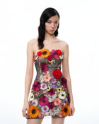 Cassian Floral Embroidered Mini Dress - Black Multi