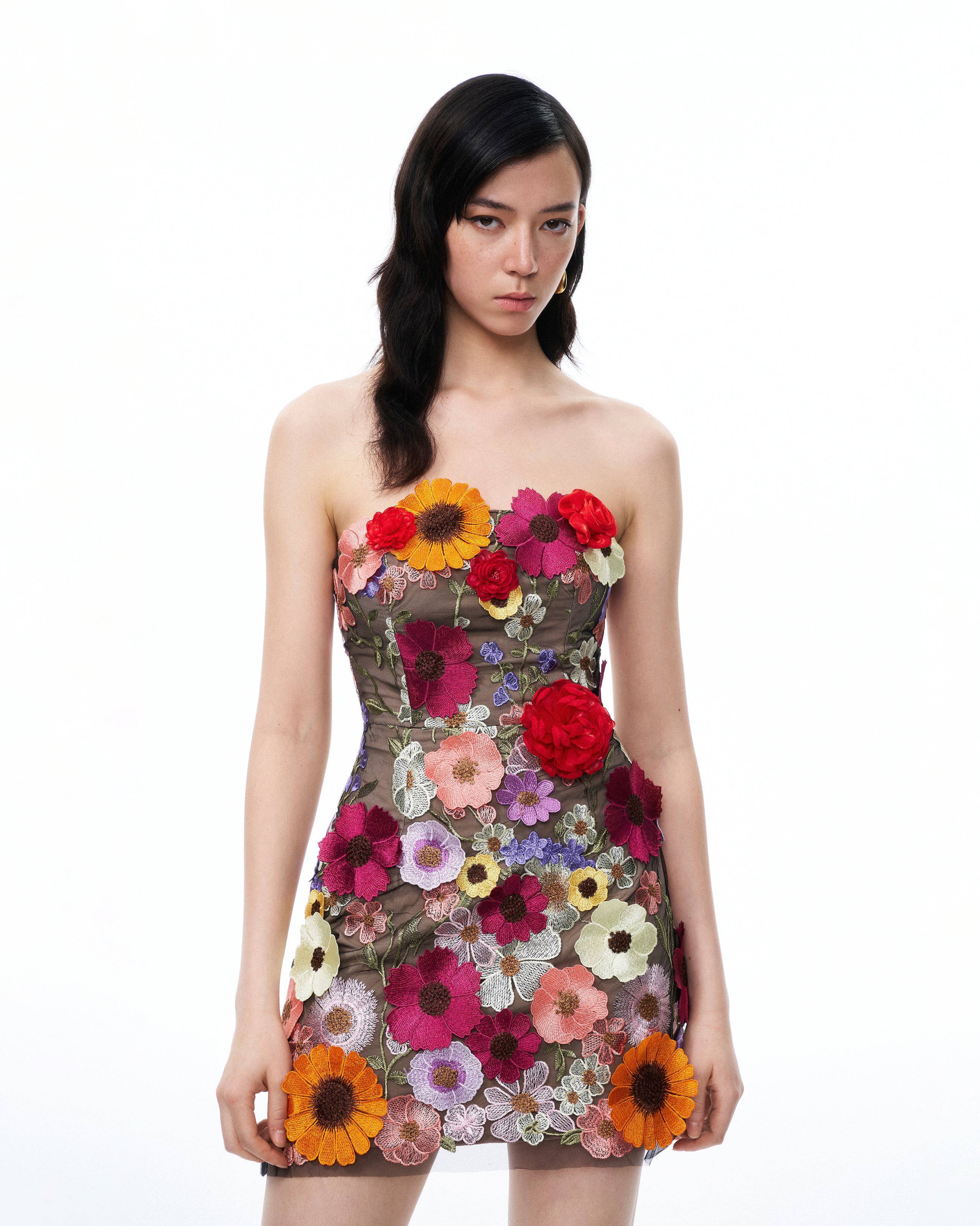 Cassian Floral Embroidered Mini Dress - Black Multi