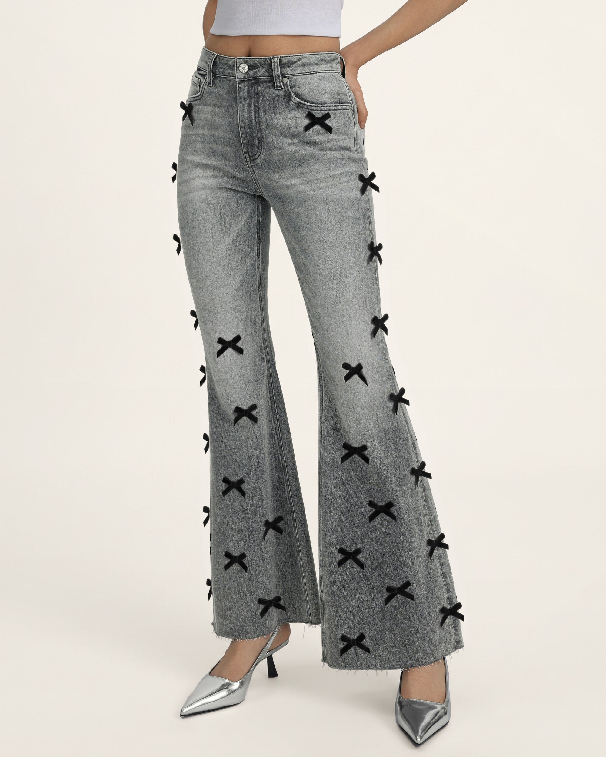 Black Velvet Bow Boogie Child Fray Jeans - Smoke and Mirrors