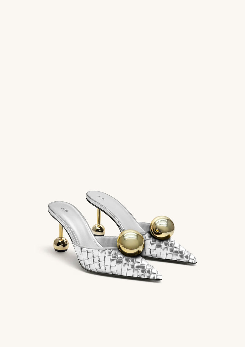 Sofia Woven Sphere Heel Mules - Silver & Gold