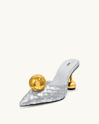 Sofia Woven Sphere Heel Mules - Silver & Gold