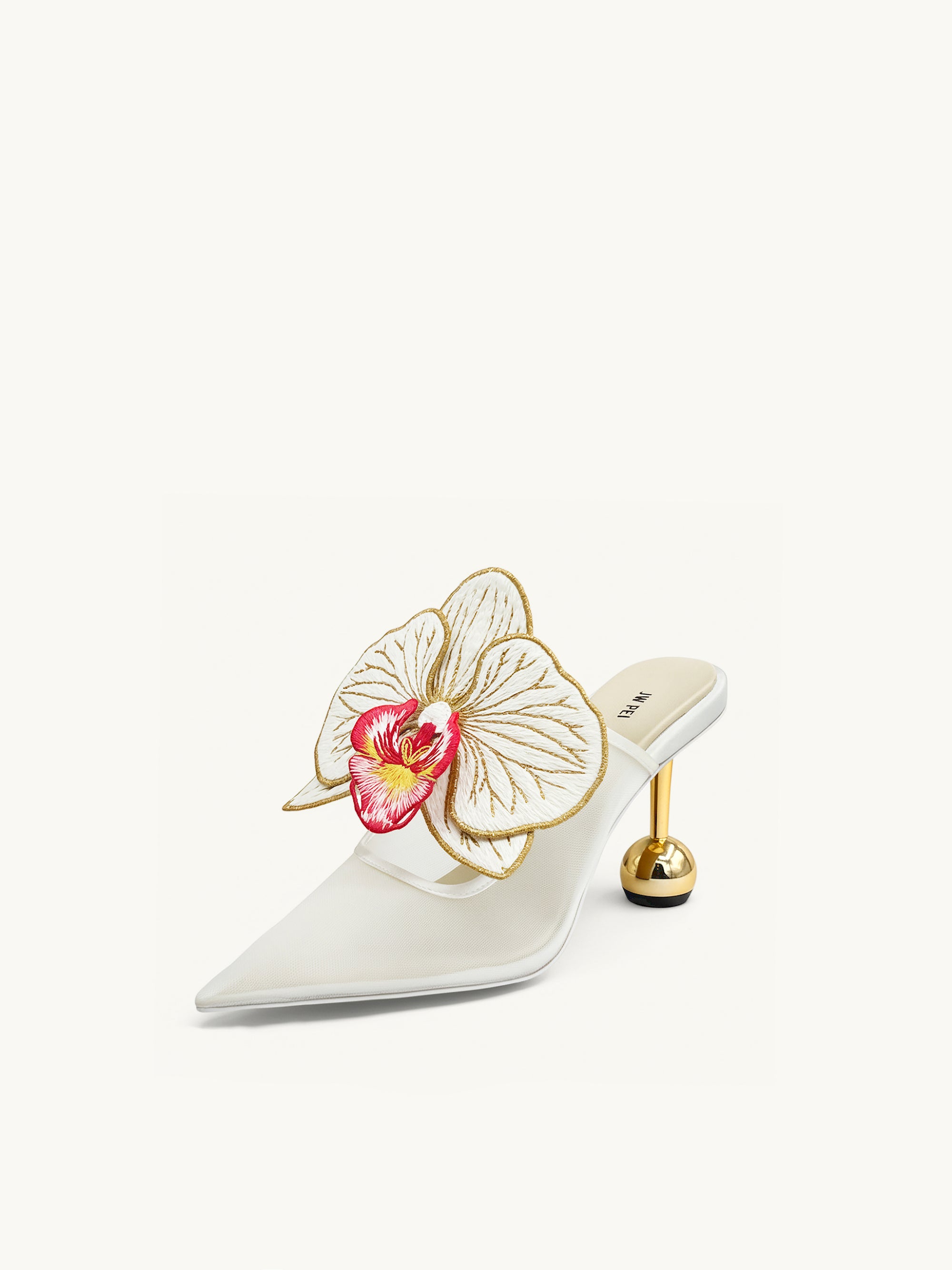 Sofia Orchid Sphere Heel Mules - White