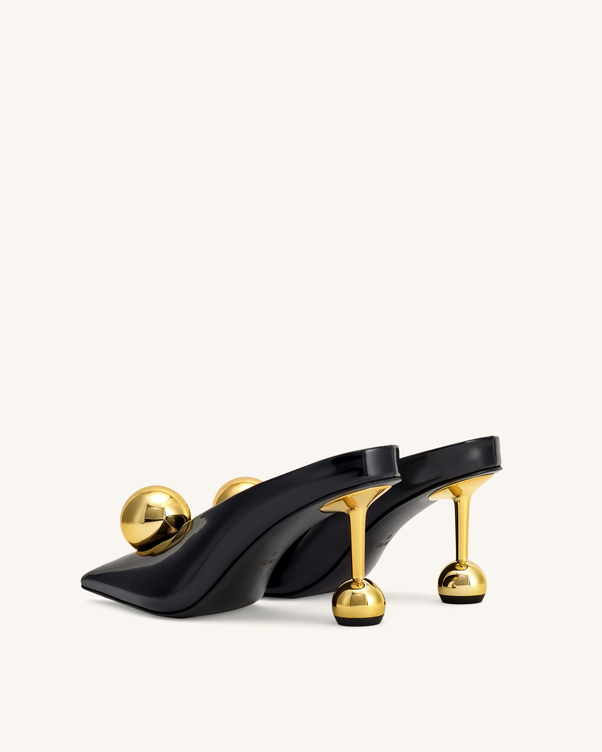 Sofia Angled Vamp Heel Mules - Black & Gold