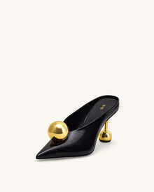 Sofia Angled Vamp Heel Mules - Black & Gold