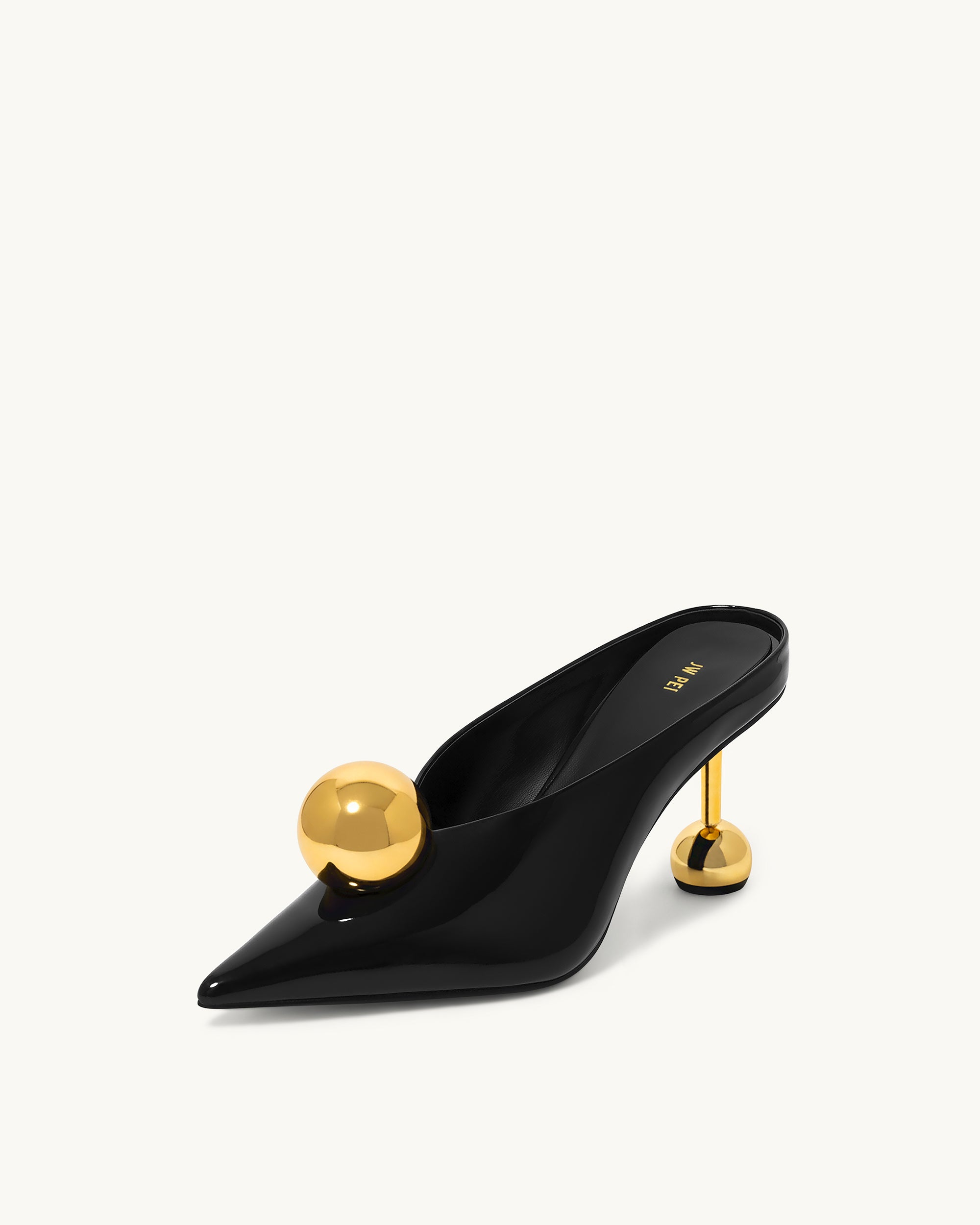 Sofia Angled Vamp Heel Mules - Black & Gold