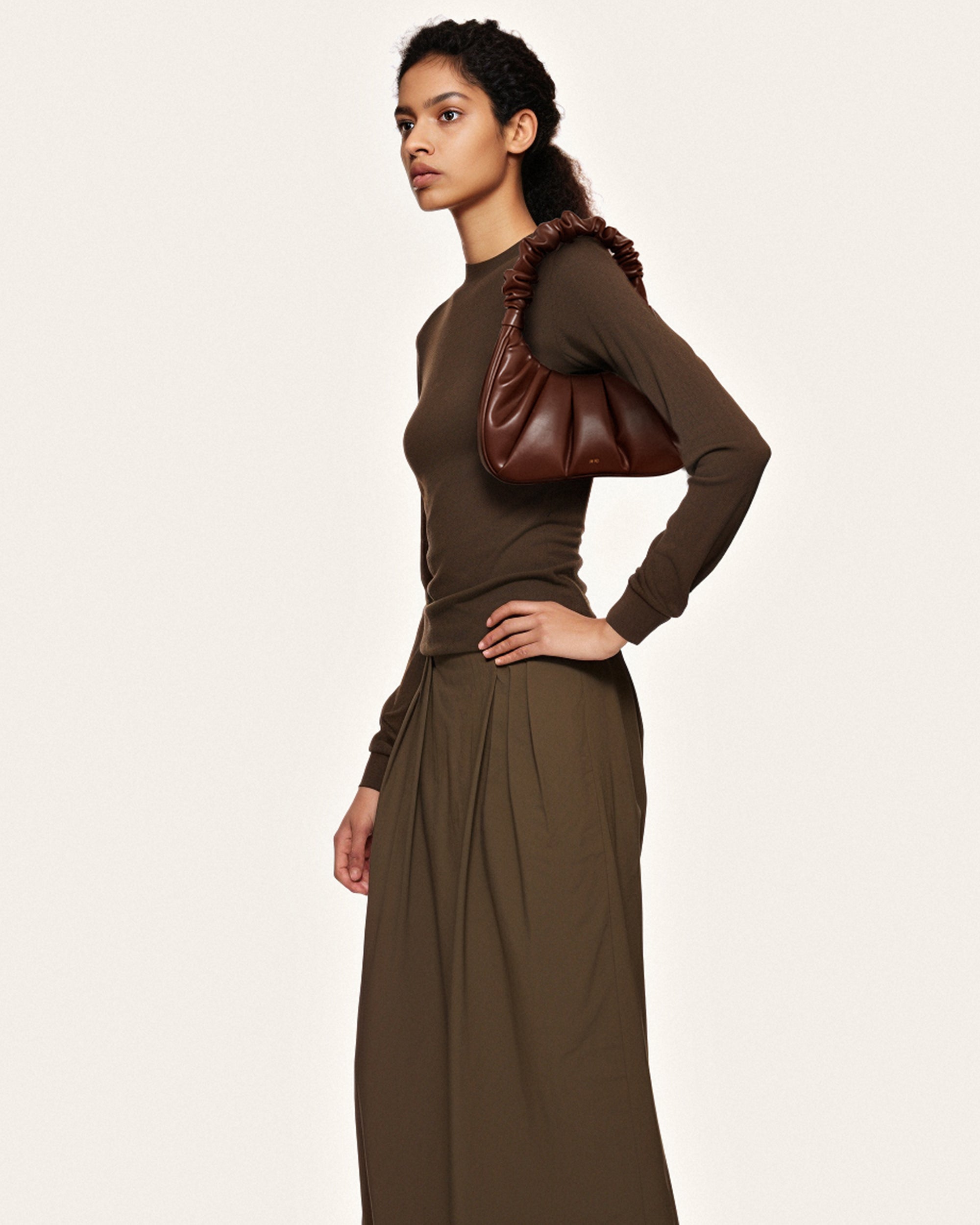 Gabbi Ruched Hobo Handbag - Umber