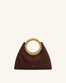 Amiya Leaf Handle Faux Suede Sculpture Bag - Mocha Brown