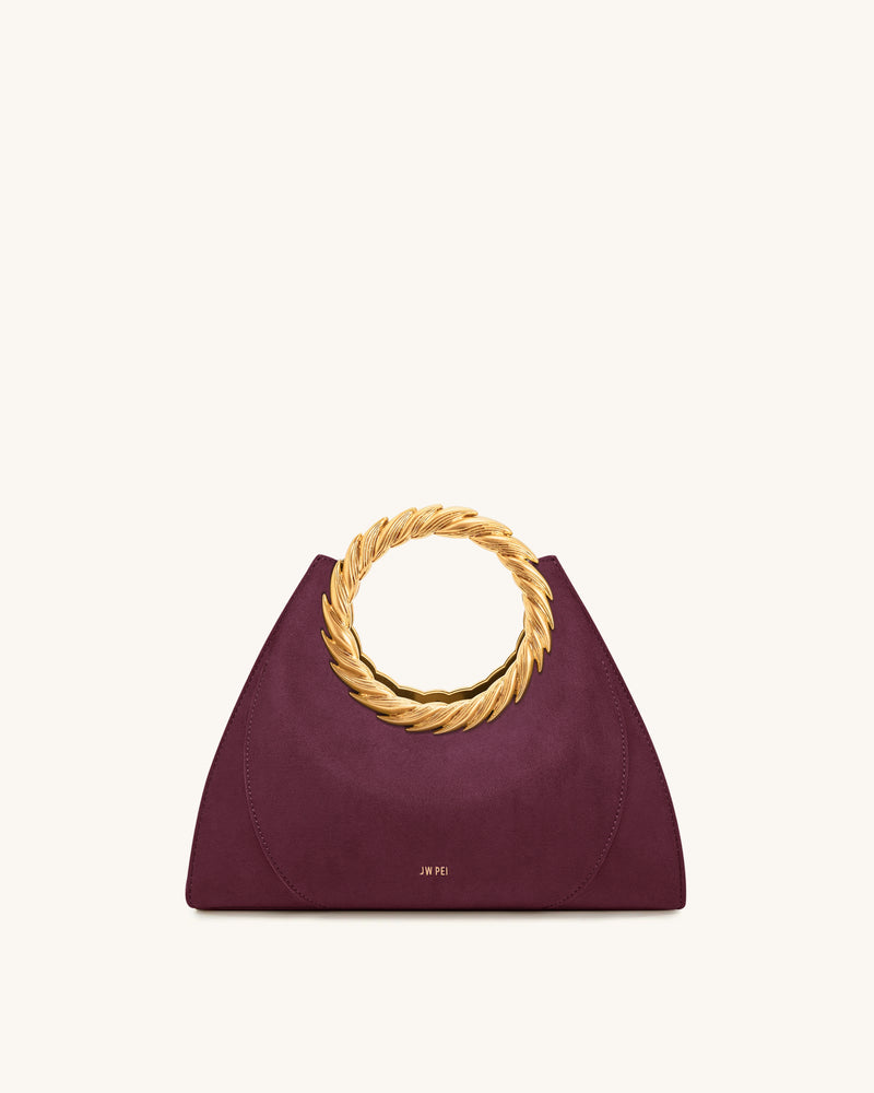 Amiya Leaf Handle Faux Suede Sculpture Bag - Merlot Red